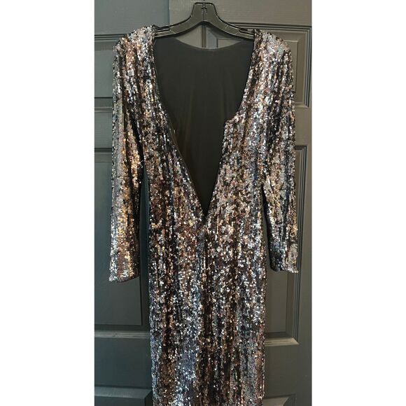Dress The Population Natalie Long Sleeve Stretch Sequin Midi Sheath Dress XXS - Picture 5 of 9